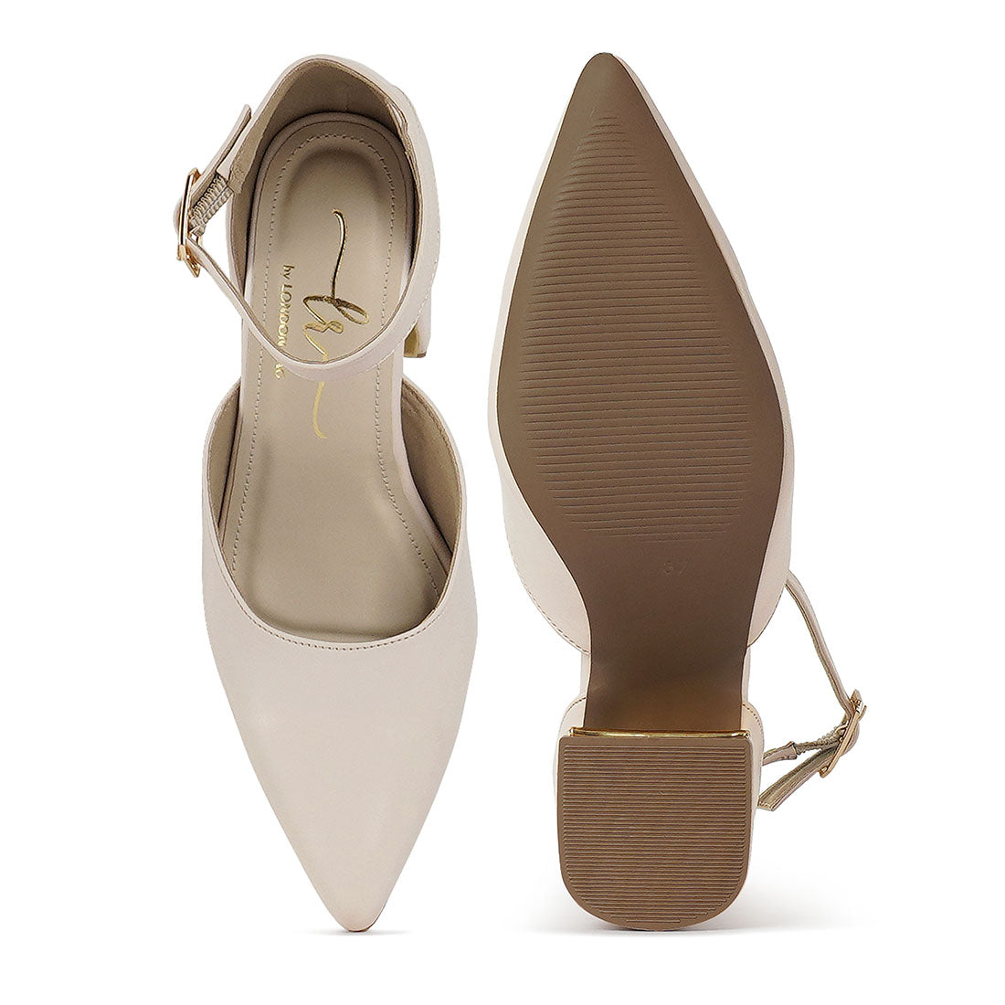 london rag women pointy-toe flared block heels#color_beige