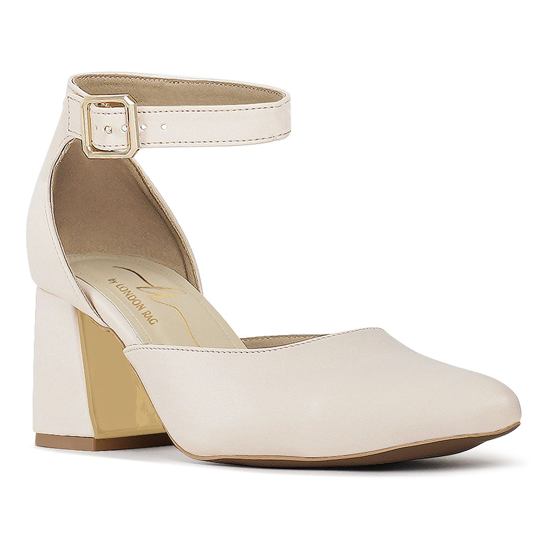 london rag women pointy-toe flared block heels#color_beige