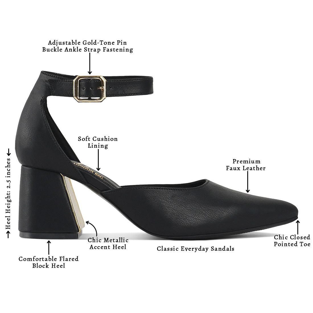 london rag women pointy-toe flared block heels#color_black