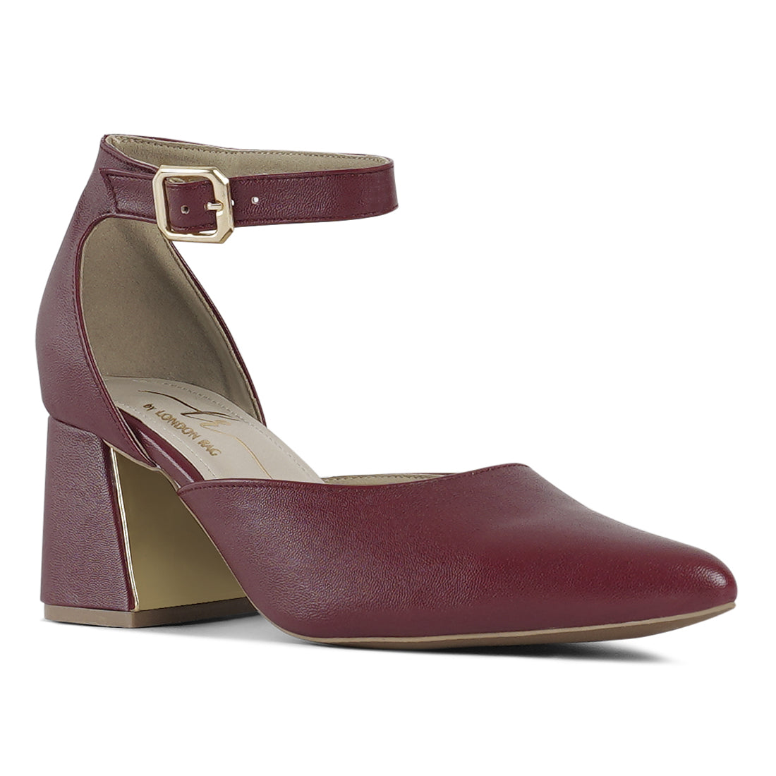 london rag women pointy-toe flared block heels#color_burgundy