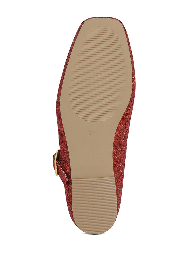 Women Pin Buckle Glitter Flat Ballerina