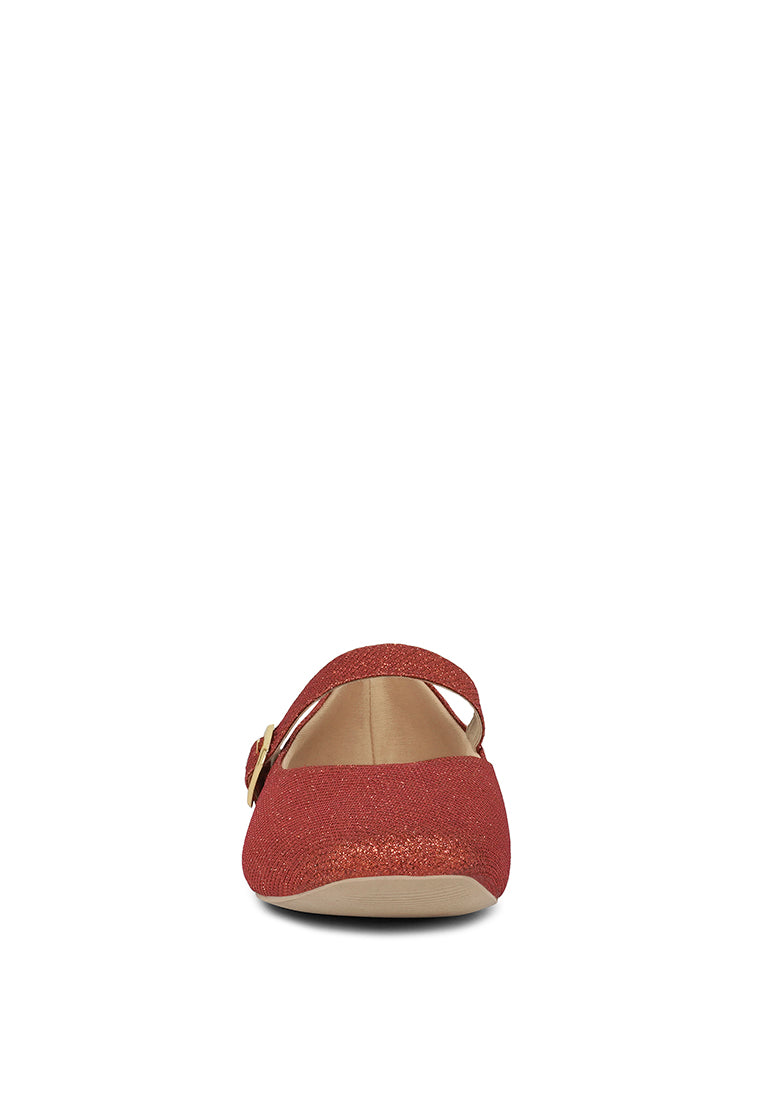 Women Pin Buckle Glitter Flat Ballerina