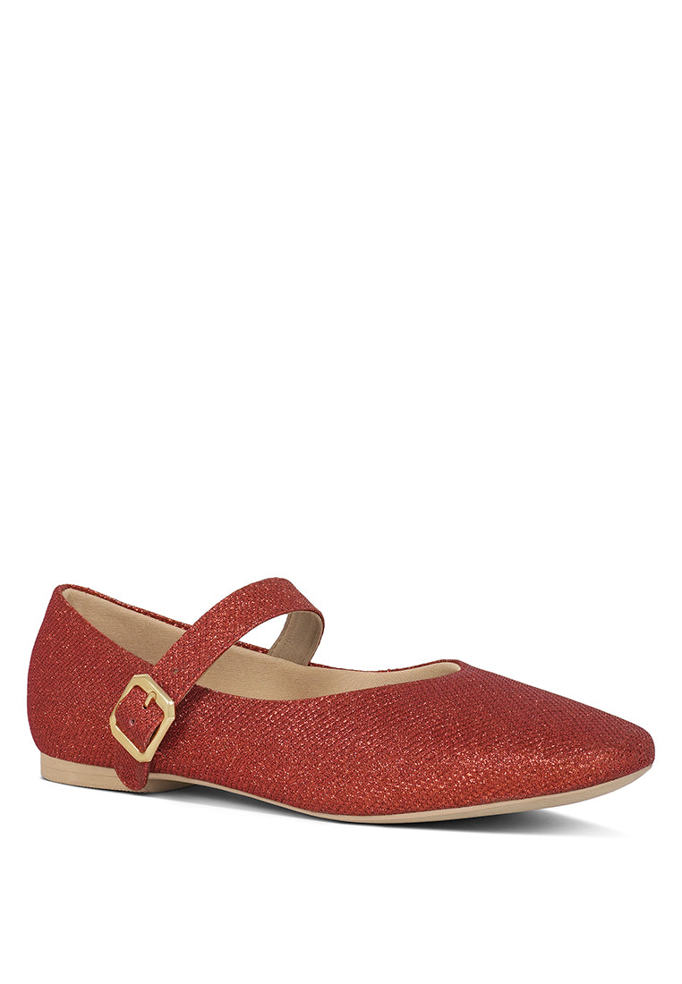 Women Pin Buckle Glitter Flat Ballerina