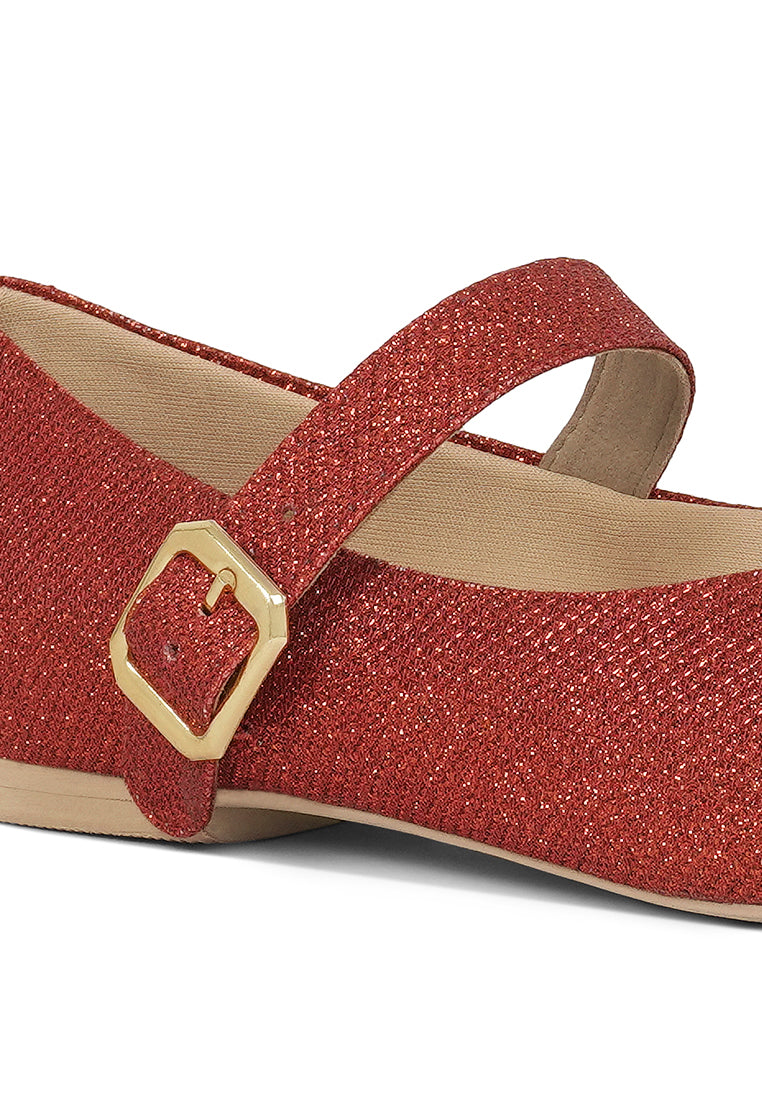Women Pin Buckle Glitter Flat Ballerina