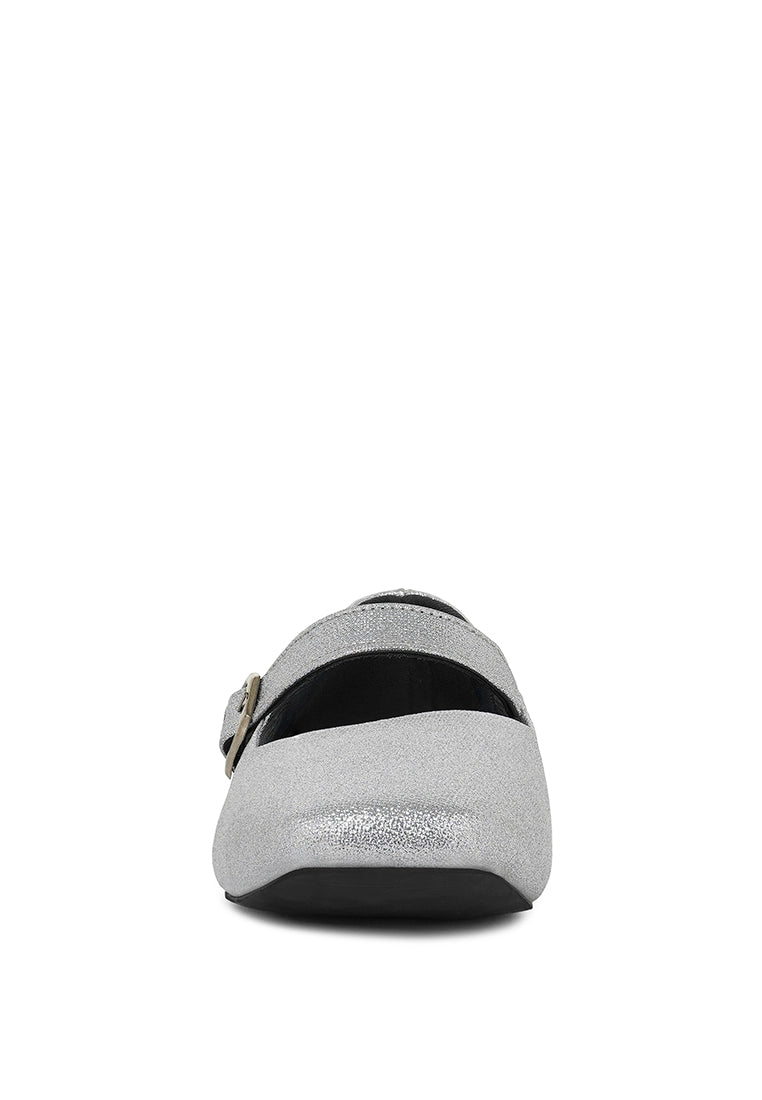 Women Pin Buckle Glitter Flat Ballerina
