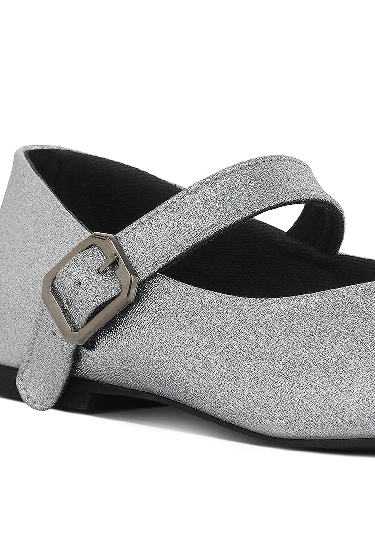 Women Pin Buckle Glitter Flat Ballerina