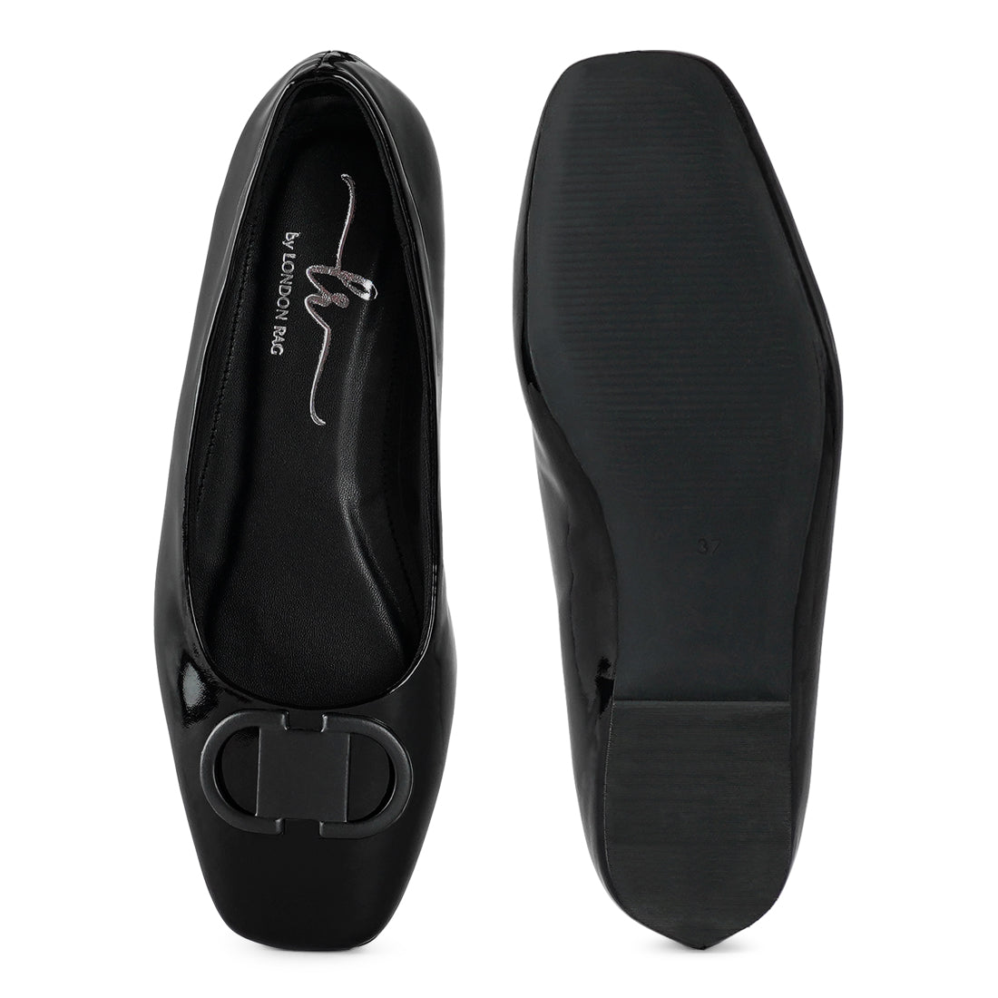 london rag women glossy faux leather horsebit ballerinas#color_black