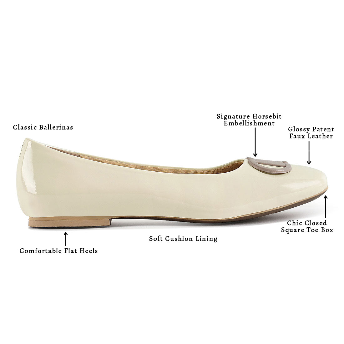 london rag women glossy faux leather horsebit ballerinas#color_off-white