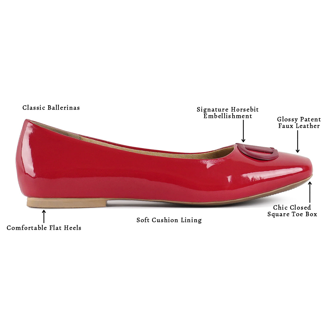 london rag women glossy faux leather horsebit ballerinas#color_red
