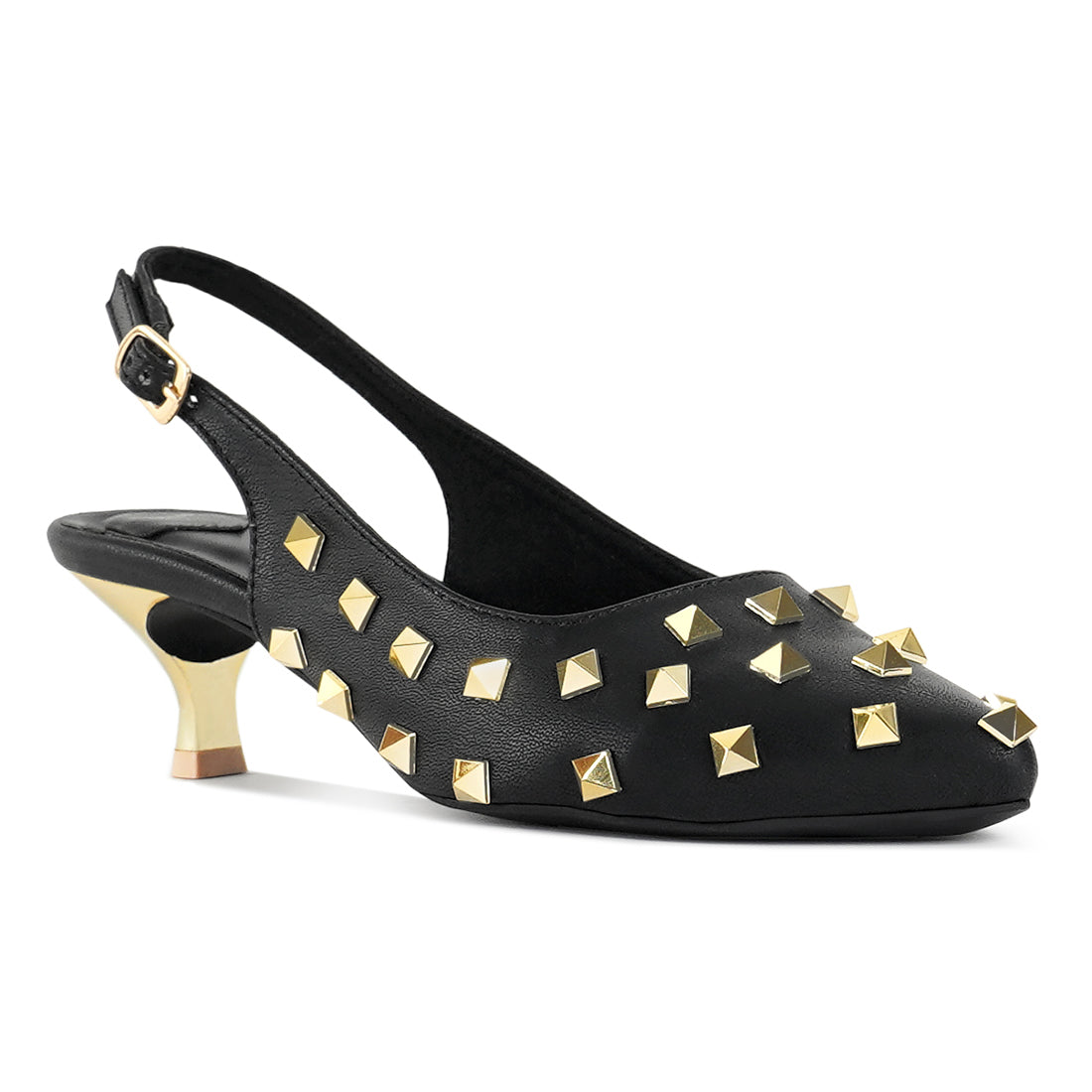 london rag women gold accent studded sandals#color_black