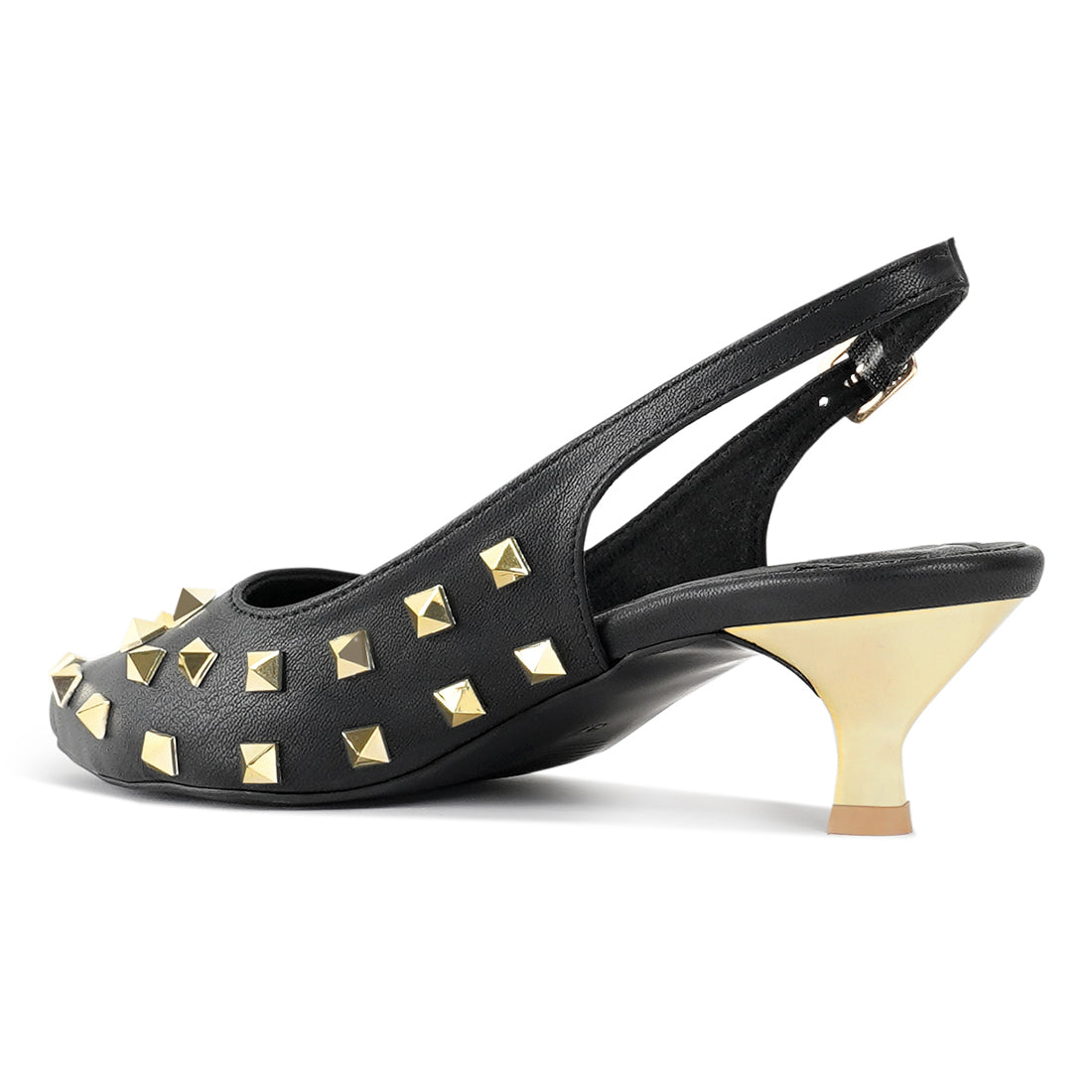 london rag women gold accent studded sandals#color_black