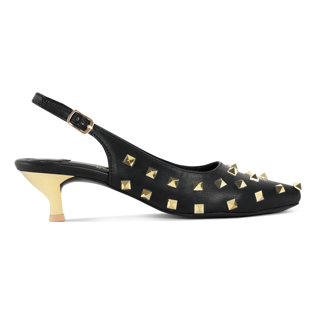 london rag women gold accent studded sandals#color_black