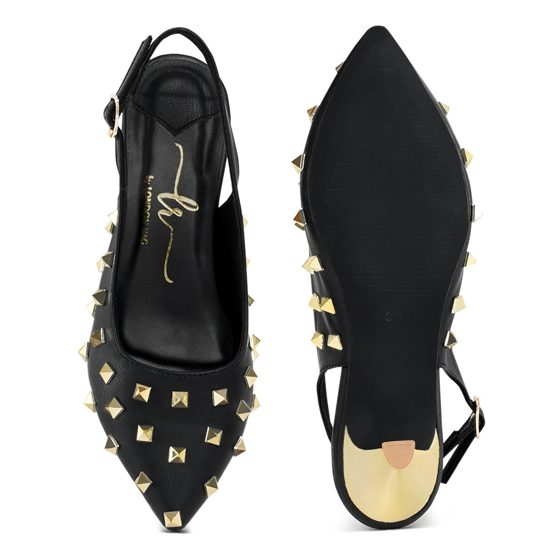london rag women gold accent studded sandals#color_black