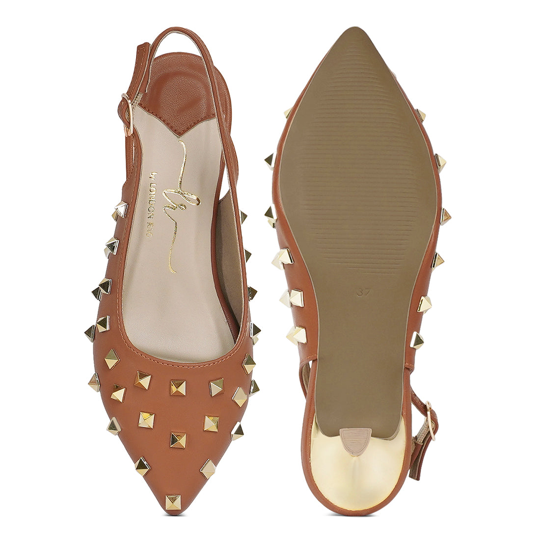 london rag women gold accent studded sandals#color_tan