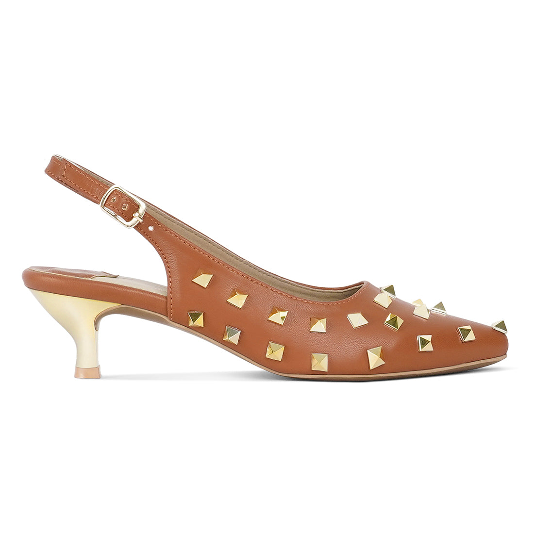 london rag women gold accent studded sandals#color_tan