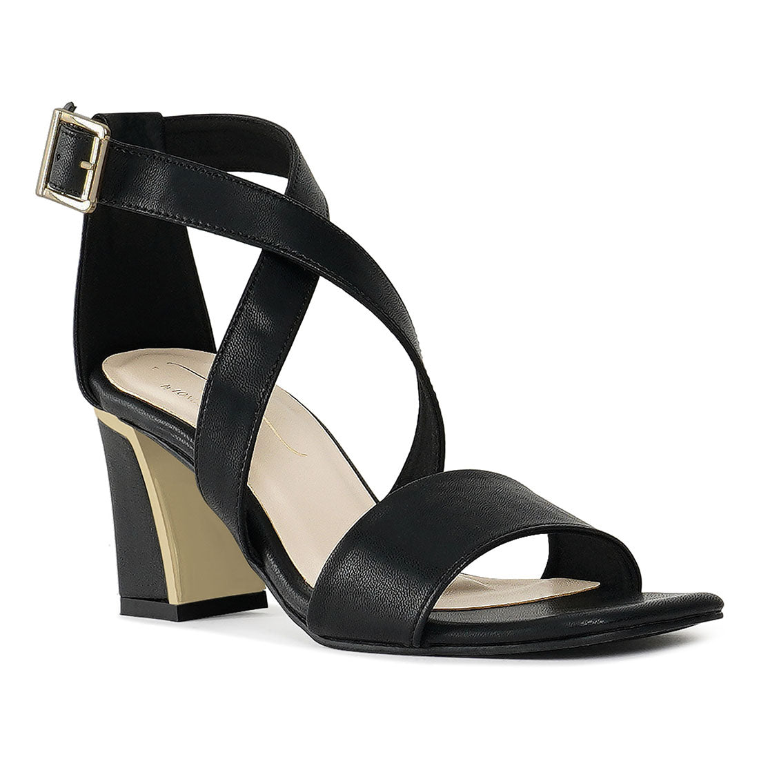 square toe strappy block heels#color_black
