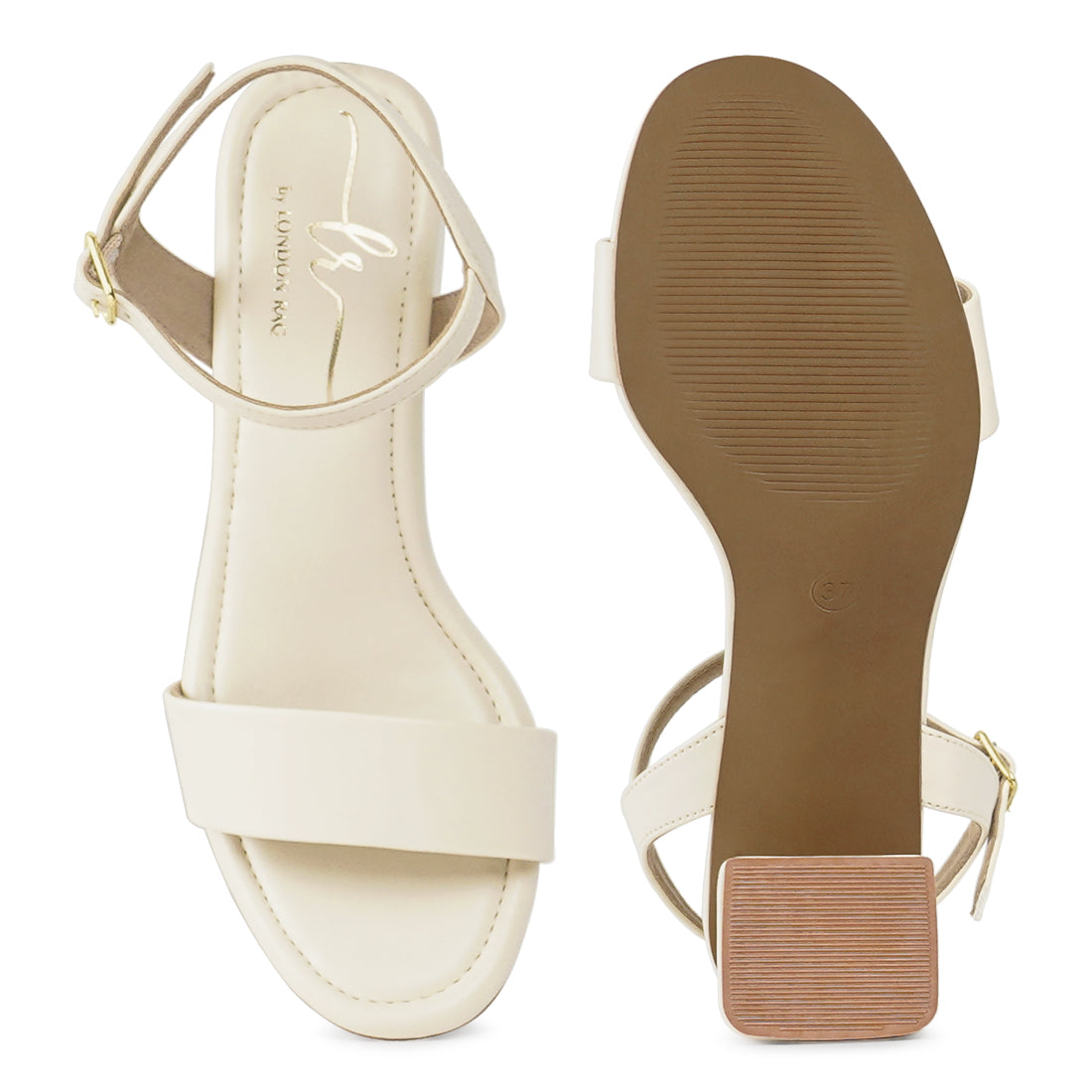 pin buckle strap block heels#color_beige