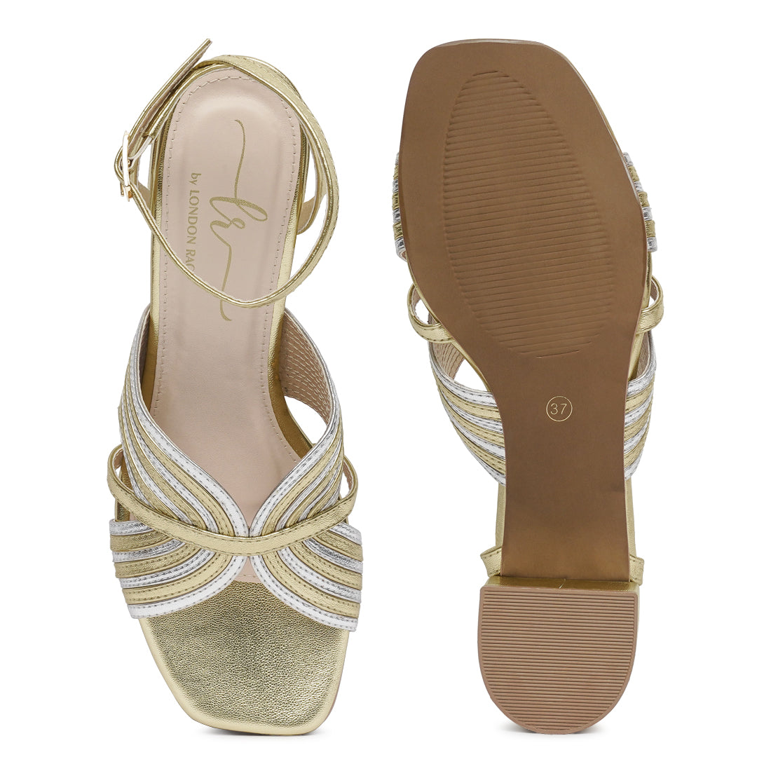 women metallic criss-cross ankle strap sandals#color_gold-silver