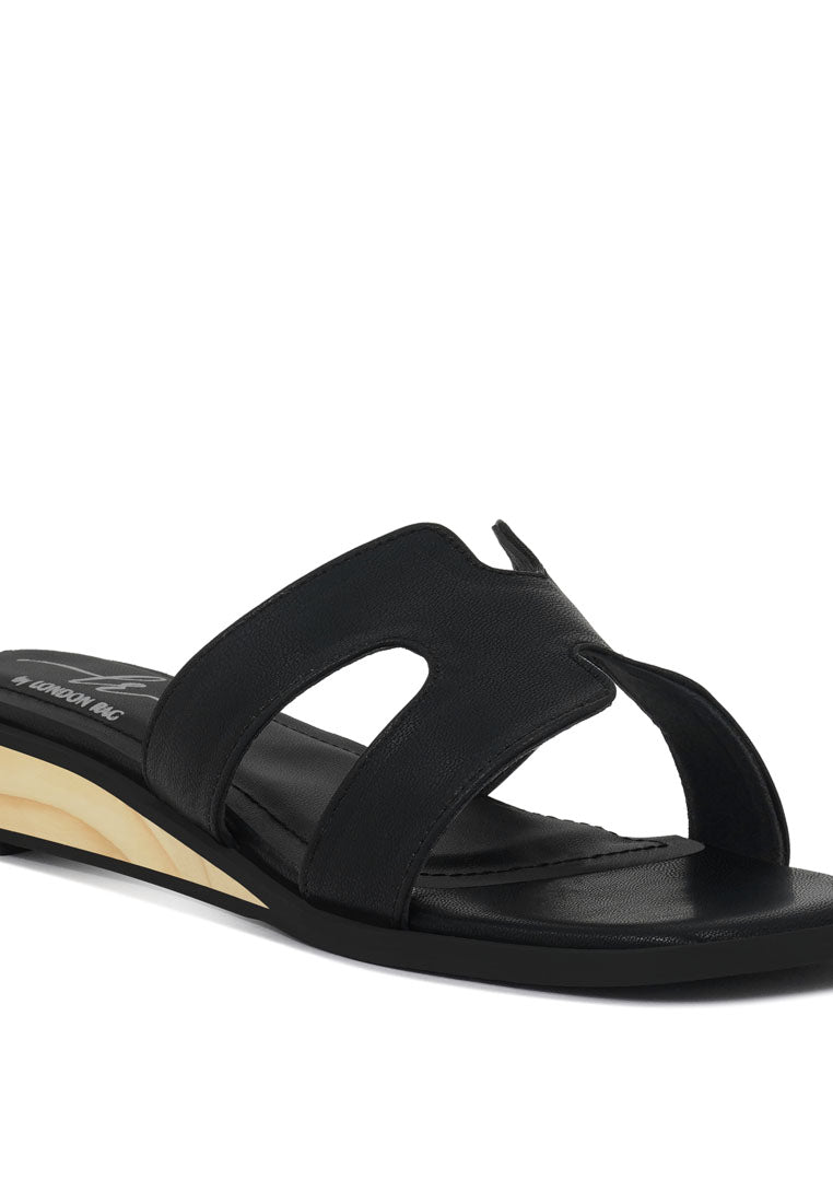 Women Faux Leather Wooden Heel Mules