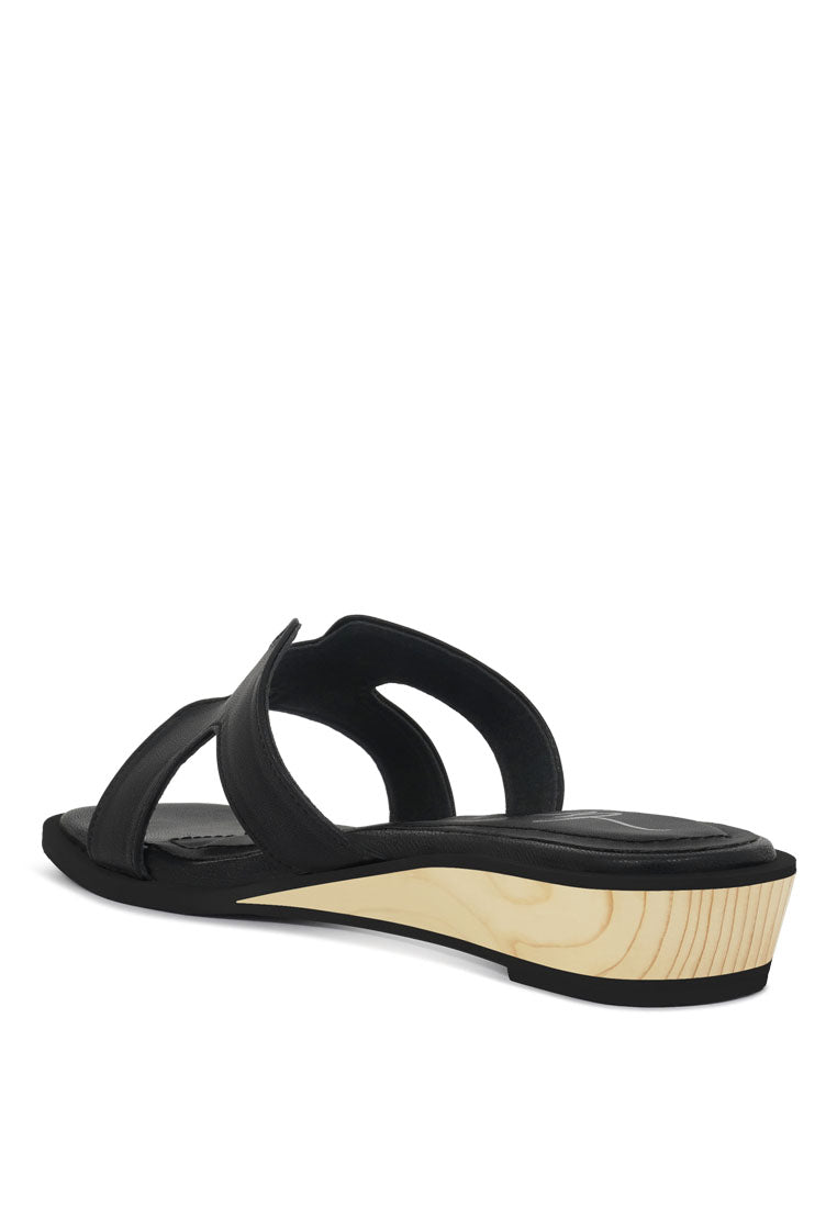 Women Faux Leather Wooden Heel Mules