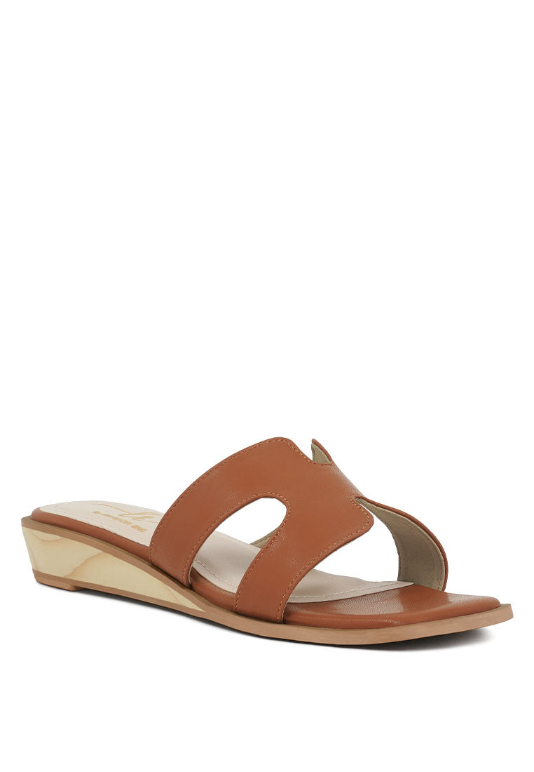 Women Faux Leather Wooden Heel Mules