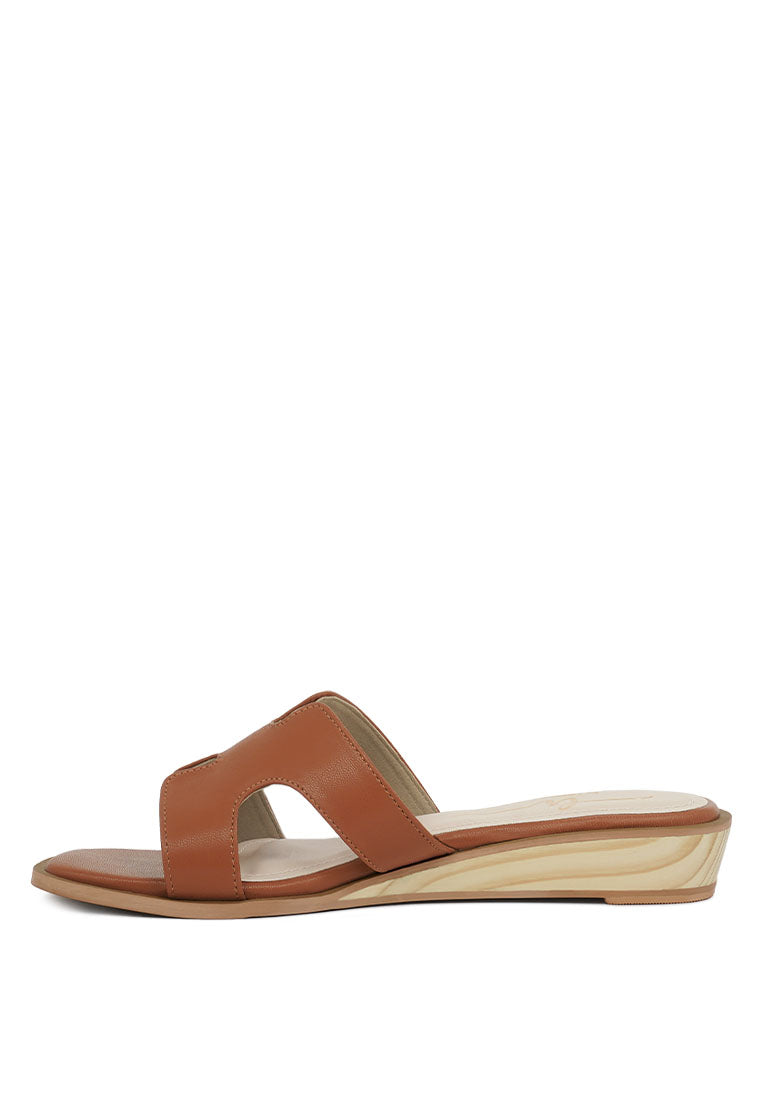 Women Faux Leather Wooden Heel Mules