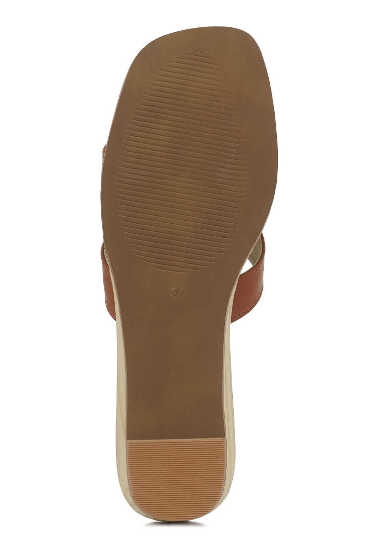 Women Faux Leather Wooden Heel Mules