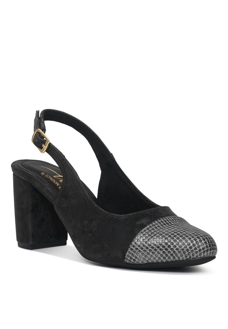 Women Pin Buckle Metallic Toe Cap Heels