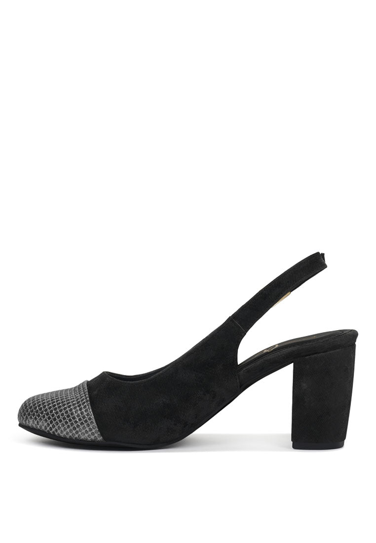 Women Pin Buckle Metallic Toe Cap Heels