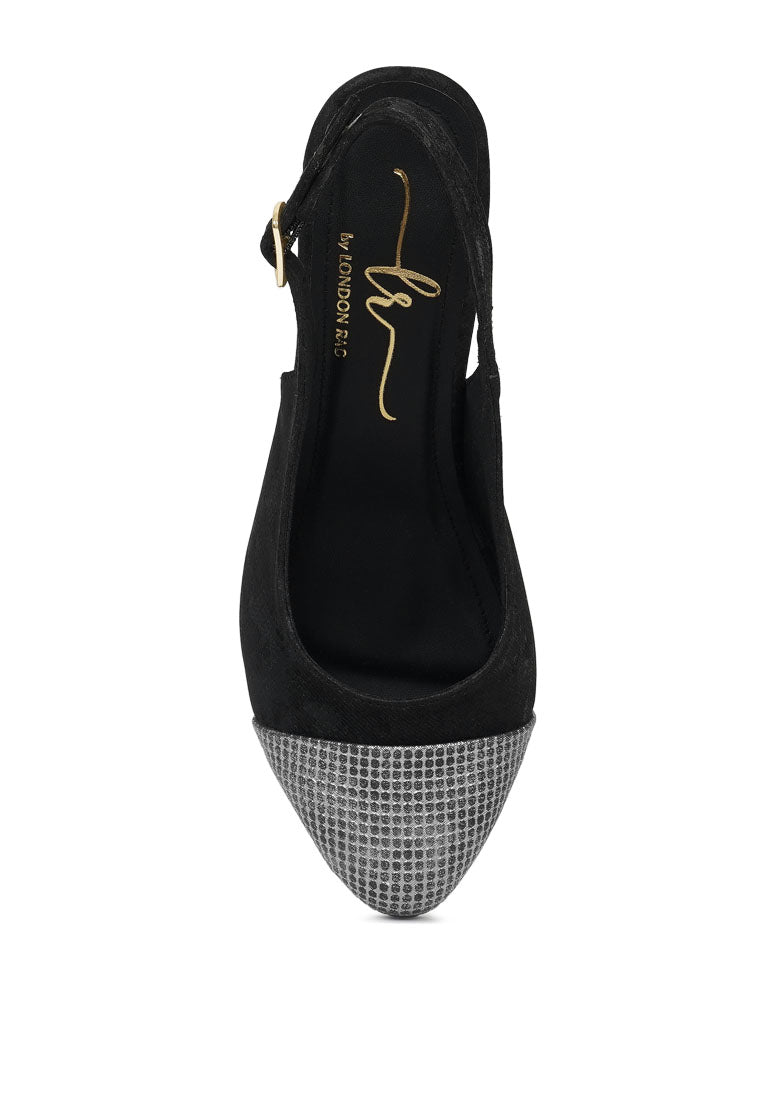 Women Pin Buckle Metallic Toe Cap Heels