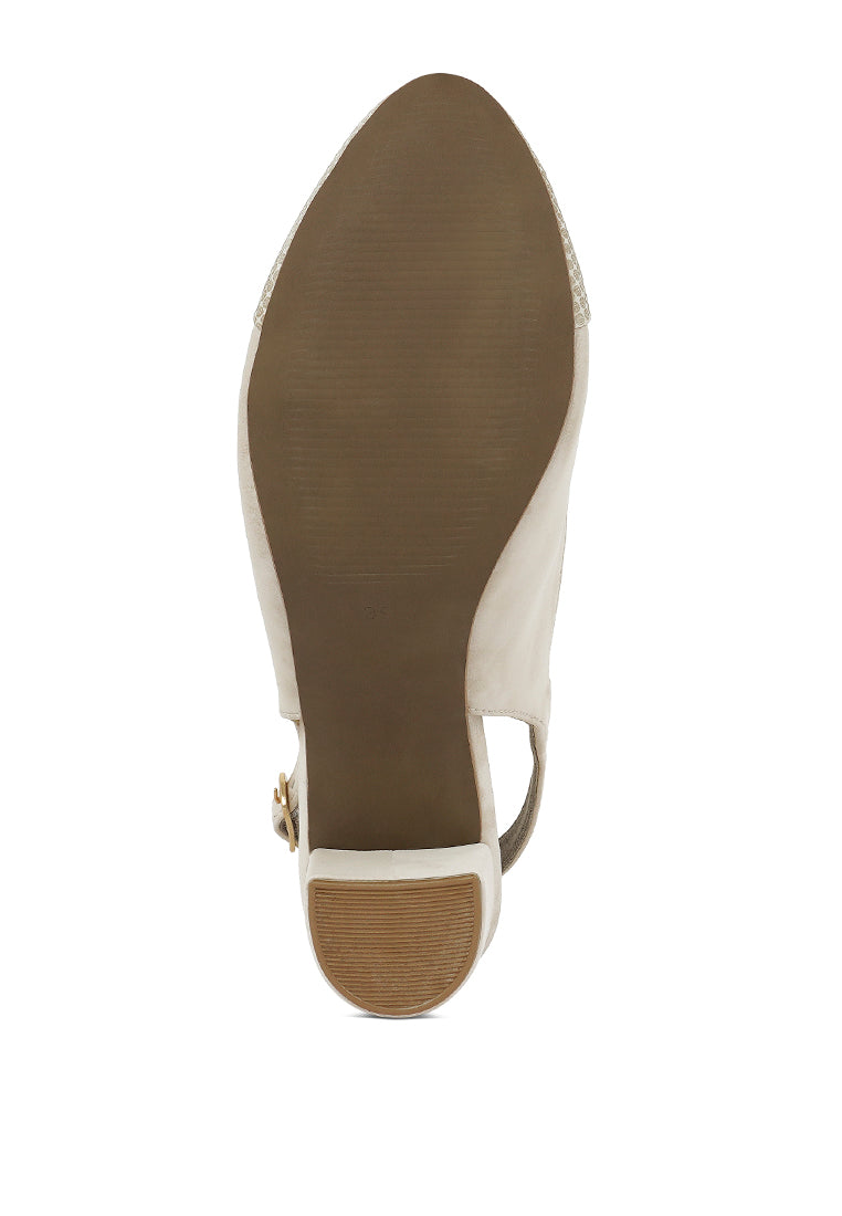 Women Pin Buckle Metallic Toe Cap Heels