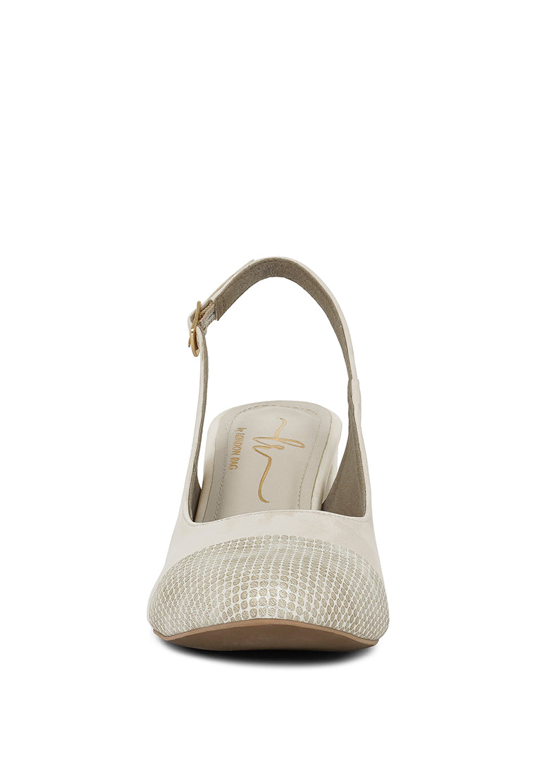 Women Pin Buckle Metallic Toe Cap Heels