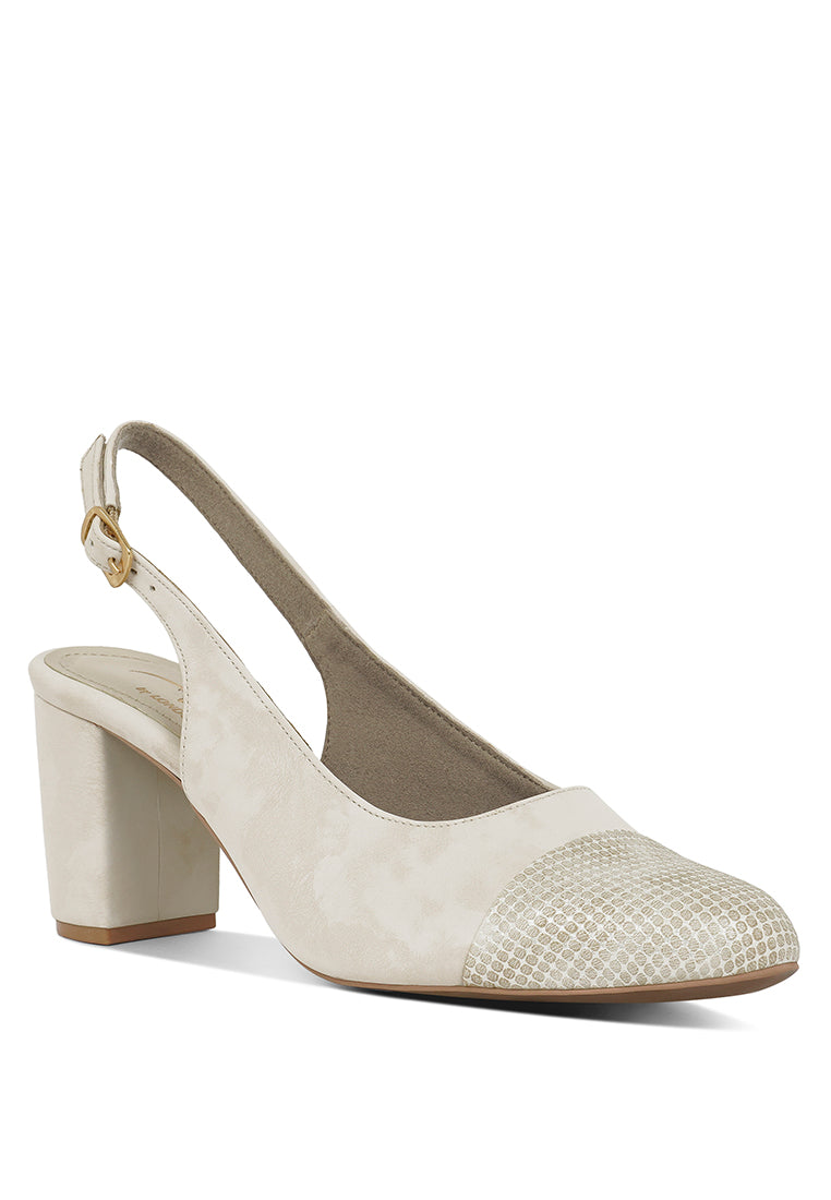 Women Pin Buckle Metallic Toe Cap Heels