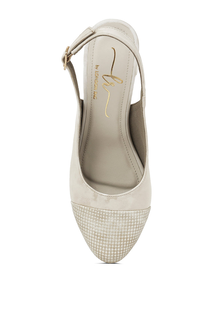 Women Pin Buckle Metallic Toe Cap Heels