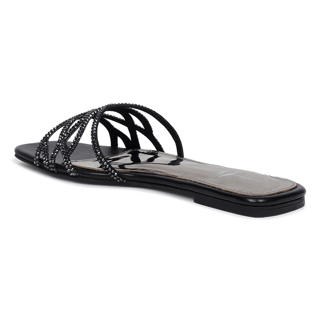 women rhinestone-embellished slip-on flats#color_black