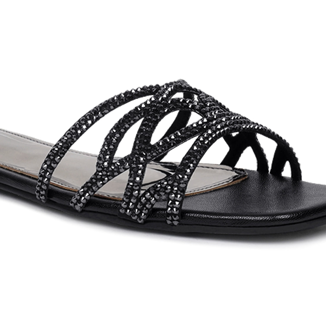 women rhinestone-embellished slip-on flats#color_black