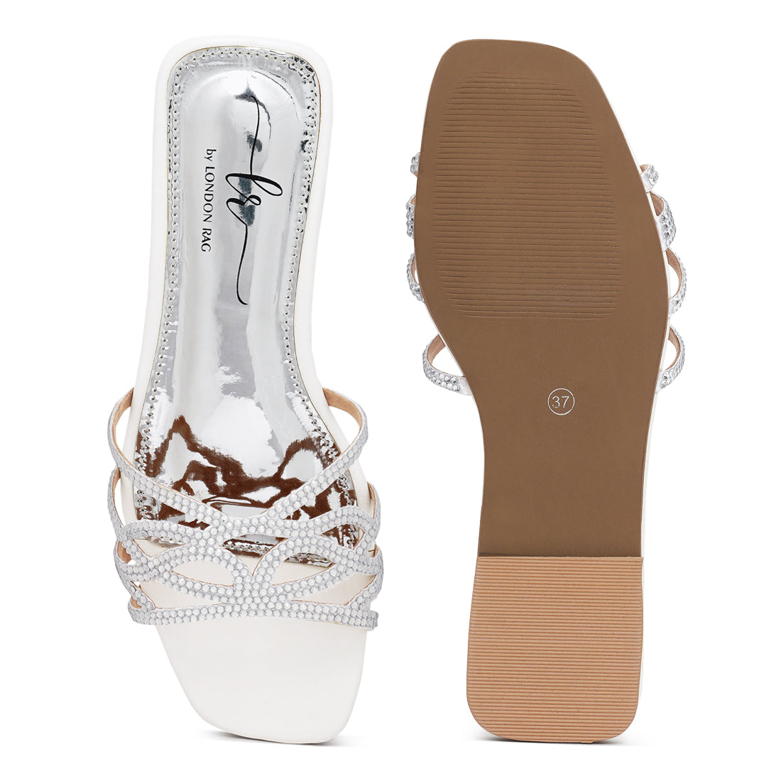 women rhinestone-embellished slip-on flats#color_white