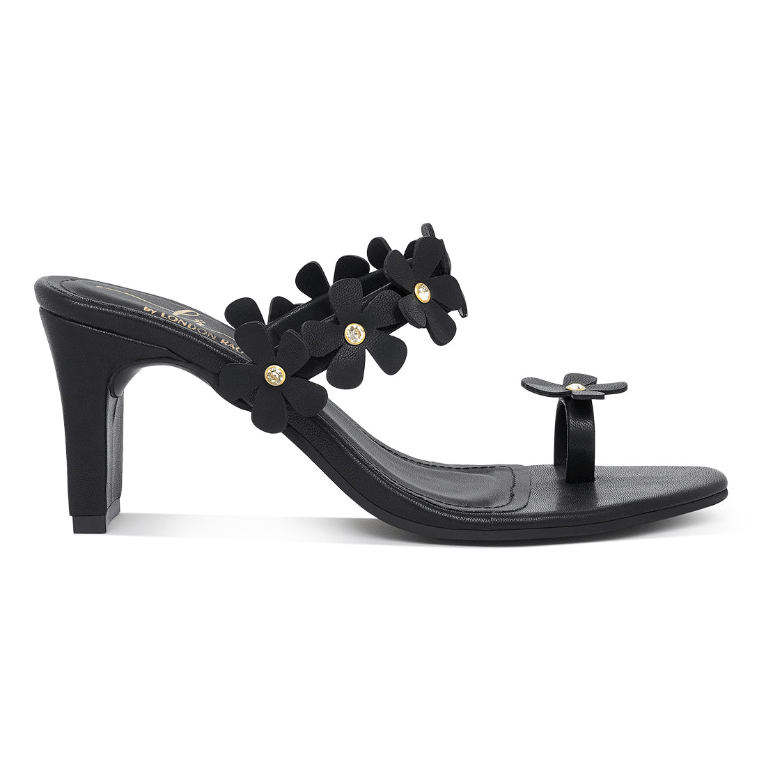 women floral applique slip-on block heels#color_black