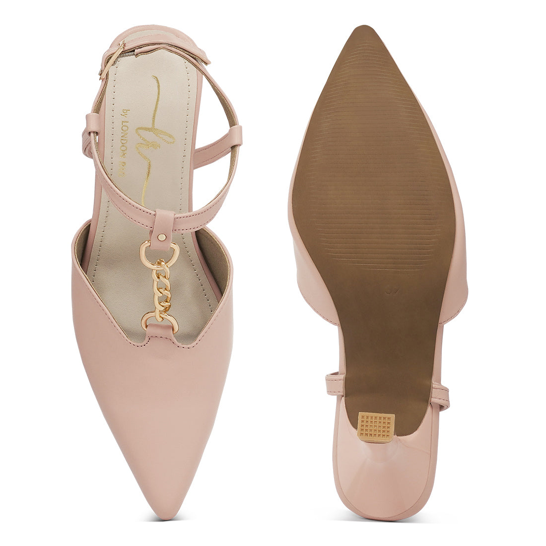 women metallic chain t strap sandals#color_nude