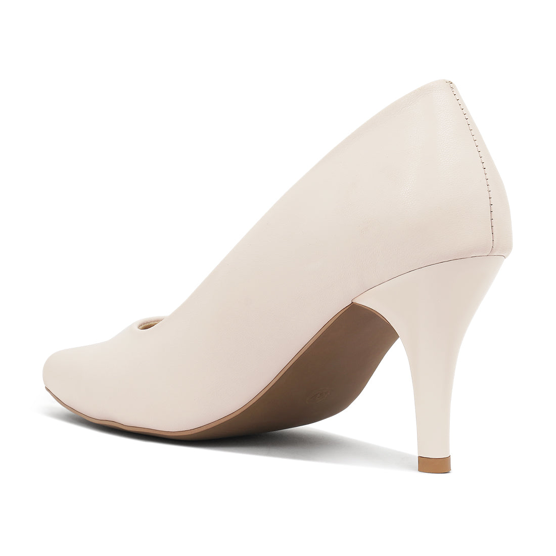 women faux leather stiletto pumps#color_beige