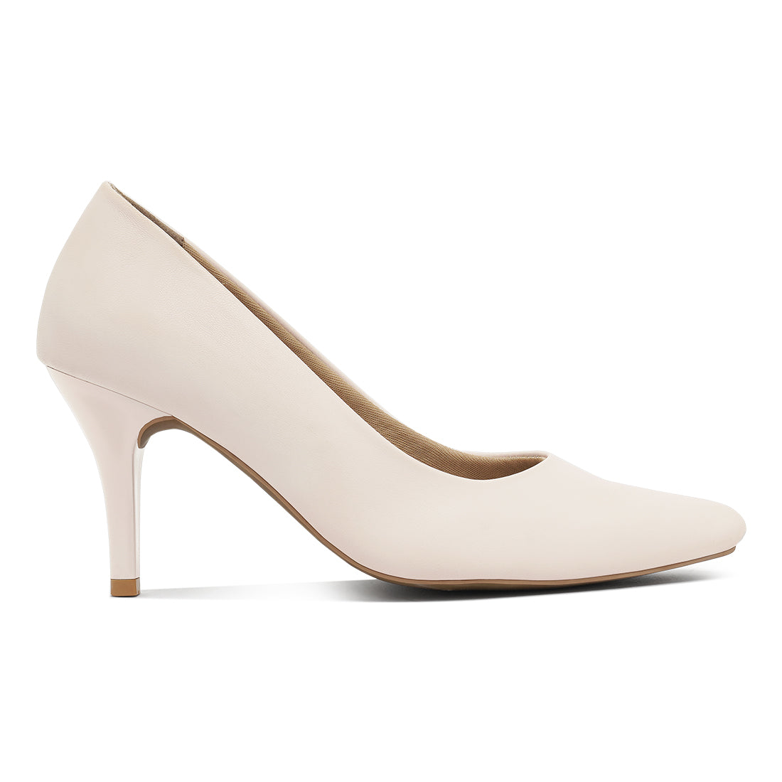women faux leather stiletto pumps#color_beige