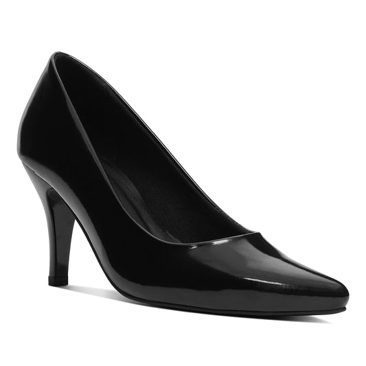 women patent faux leather stiletto pumps#colorblack