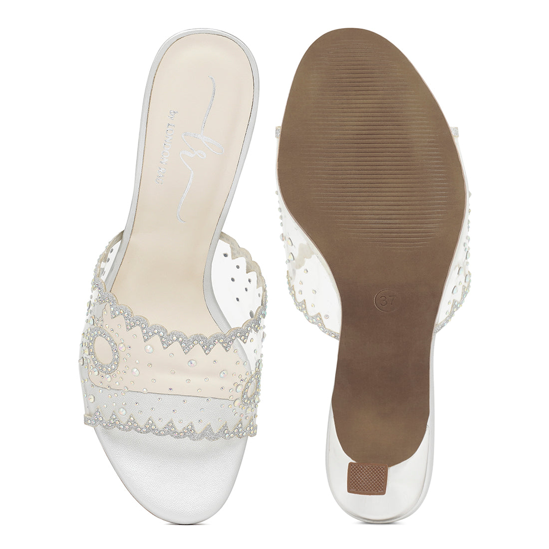 women rhinestones & glitter embellished kitten heels#color_silver