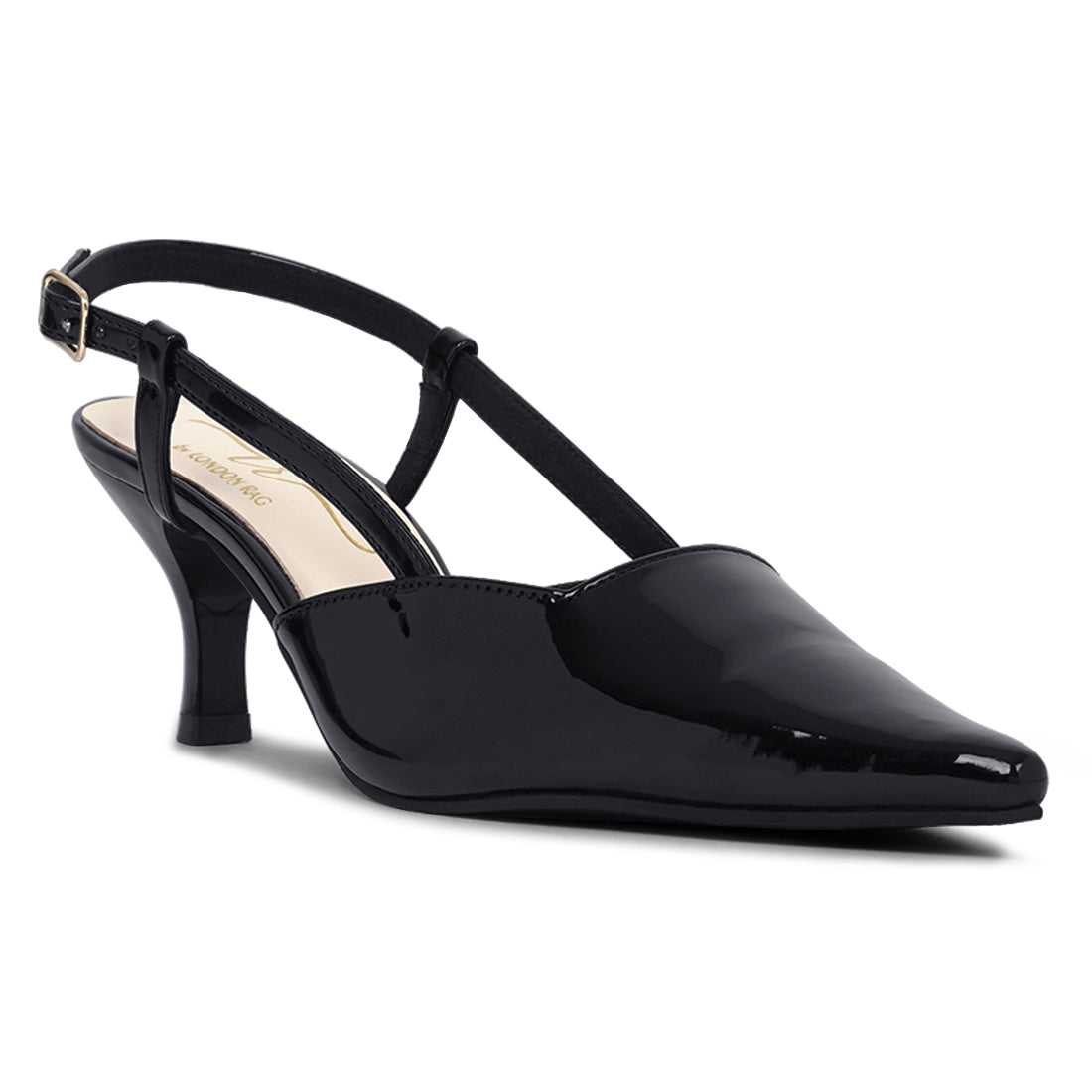 women patent faux leather slingback heels#color_black