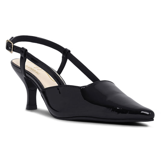 women patent faux leather slingback heels#color_black