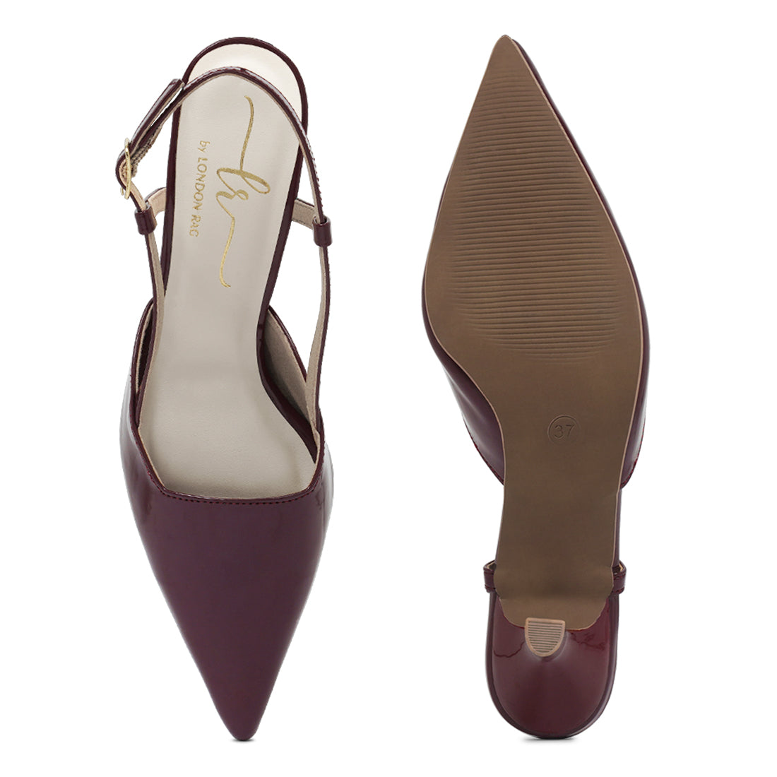 women patent faux leather slingback heels#color_burgundy