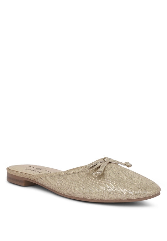 Women Bow Detail Metallic Mules