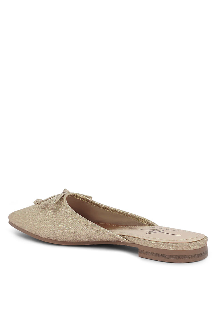 Women Bow Detail Metallic Mules