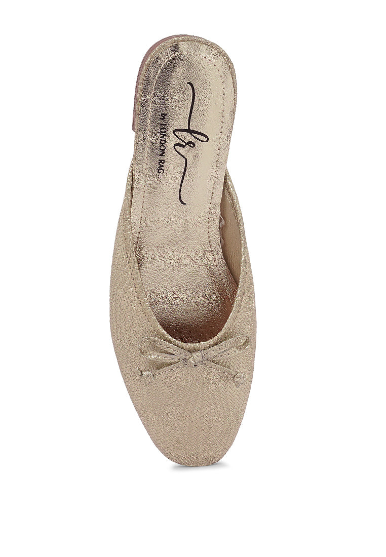 Women Bow Detail Metallic Mules