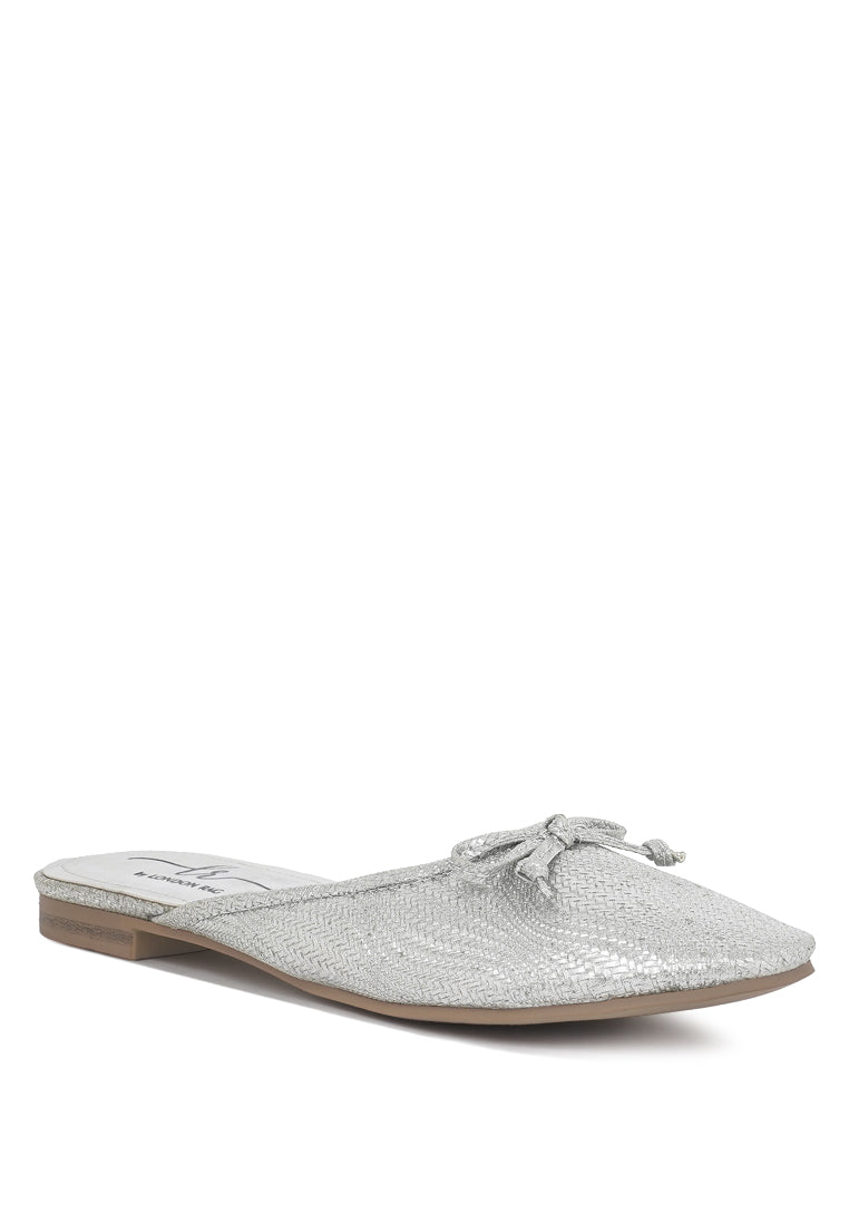 Women Bow Detail Metallic Mules
